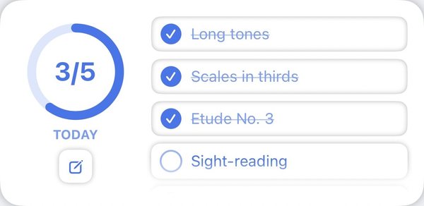 Practice Routine with three of five items checked