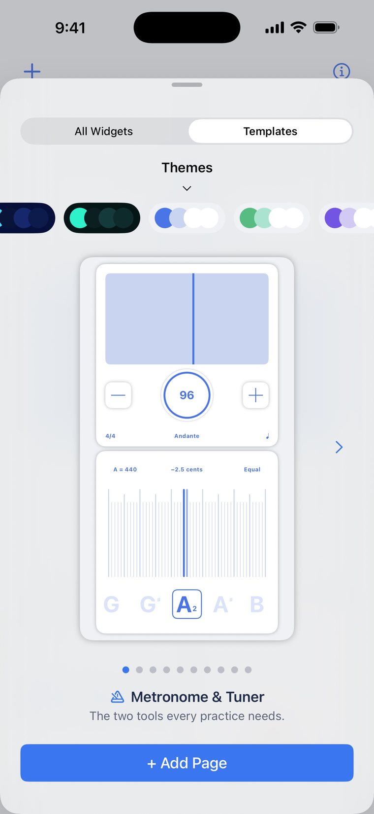 The template picker on Metronome & Tuner